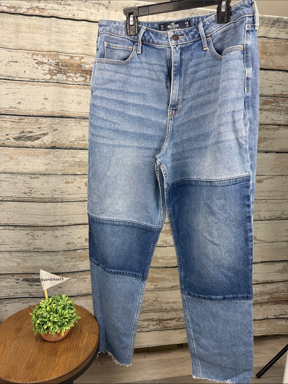 Hollister Patchwork Two-Tone Light & Dark Blue Straight Leg Jeans 11R / w30xL20